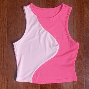 SHEIN Pink Colorblock Wave Crop Top